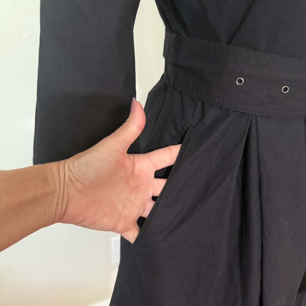 Classic Black Trench Coat with Belt - Picture 3 of 12